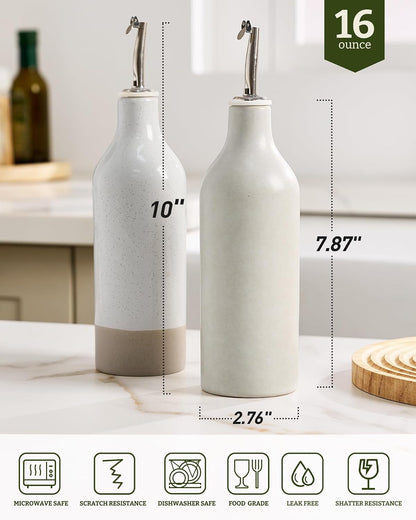 16oz Ceramic Oil Dispenser Bottle, 1 Piece, White | Oil Pourer for Kitchen, Equipped with Stainless Steel Pourers, Suitable for Storing Vinegar, Soy Sauce, Coffee Syrup