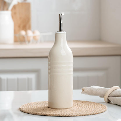 16oz Ceramic Oil Dispenser Bottle, 1 Piece, White | Oil Pourer for Kitchen, Equipped with Stainless Steel Pourers, Suitable for Storing Vinegar, Soy Sauce, Coffee Syrup