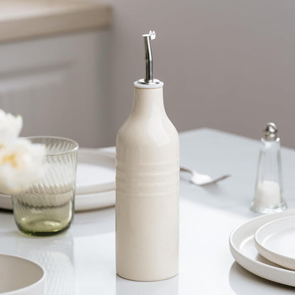16oz Ceramic Oil Dispenser Bottle, 1 Piece, White | Oil Pourer for Kitchen, Equipped with Stainless Steel Pourers, Suitable for Storing Vinegar, Soy Sauce, Coffee Syrup
