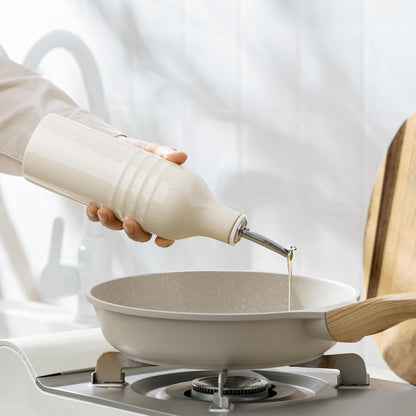 16oz Ceramic Oil Dispenser Bottle, 1 Piece, White | Oil Pourer for Kitchen, Equipped with Stainless Steel Pourers, Suitable for Storing Vinegar, Soy Sauce, Coffee Syrup