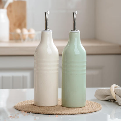 16oz Ceramic Oil Dispenser Bottle, 1 Piece, White | Oil Pourer for Kitchen, Equipped with Stainless Steel Pourers, Suitable for Storing Vinegar, Soy Sauce, Coffee Syrup