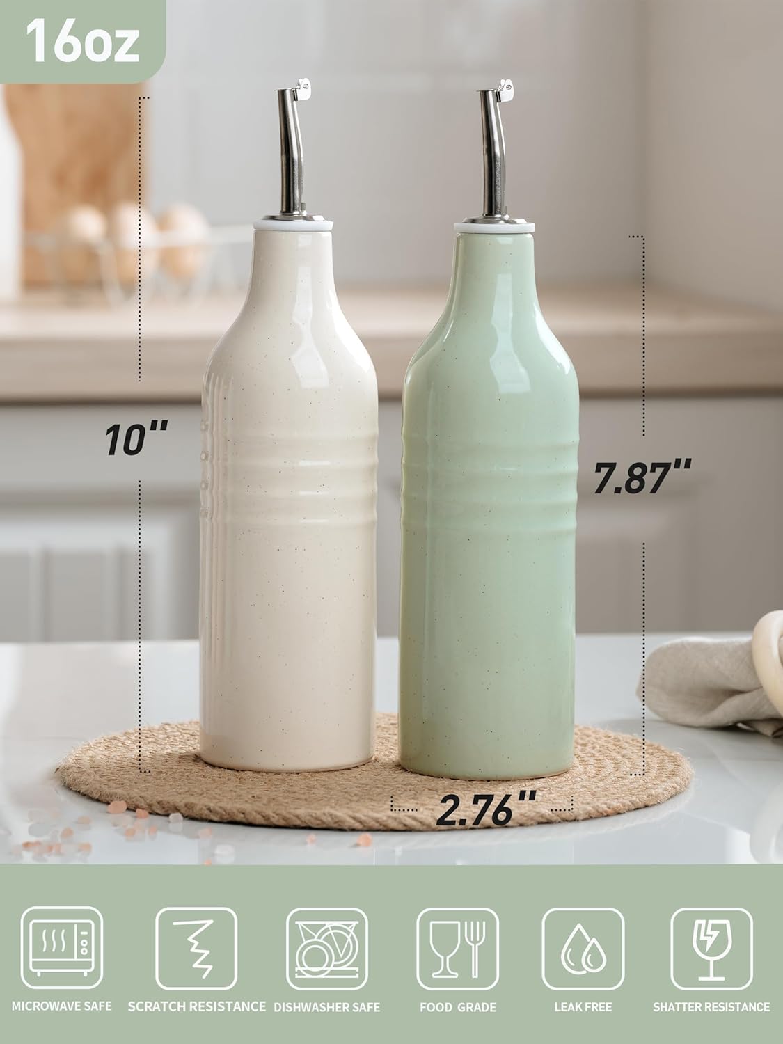 16oz Ceramic Oil Dispenser Bottle, 1 Piece, White | Oil Pourer for Kitchen, Equipped with Stainless Steel Pourers, Suitable for Storing Vinegar, Soy Sauce, Coffee Syrup