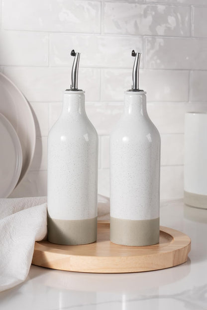 16oz Ceramic Oil Dispenser Bottle, 1 Piece, White | Oil Pourer for Kitchen, Equipped with Stainless Steel Pourers, Suitable for Storing Vinegar, Soy Sauce, Coffee Syrup