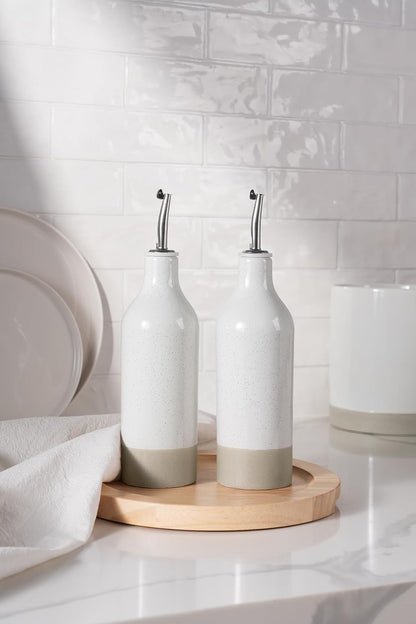 16oz Ceramic Oil Dispenser Bottle, 1 Piece, White | Oil Pourer for Kitchen, Equipped with Stainless Steel Pourers, Suitable for Storing Vinegar, Soy Sauce, Coffee Syrup