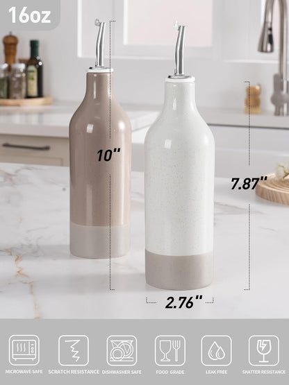 16oz Ceramic Oil Dispenser Bottle, 1 Piece, White | Oil Pourer for Kitchen, Equipped with Stainless Steel Pourers, Suitable for Storing Vinegar, Soy Sauce, Coffee Syrup