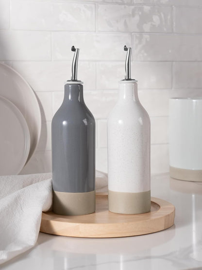 16oz Ceramic Oil Dispenser Bottle, 1 Piece, White | Oil Pourer for Kitchen, Equipped with Stainless Steel Pourers, Suitable for Storing Vinegar, Soy Sauce, Coffee Syrup
