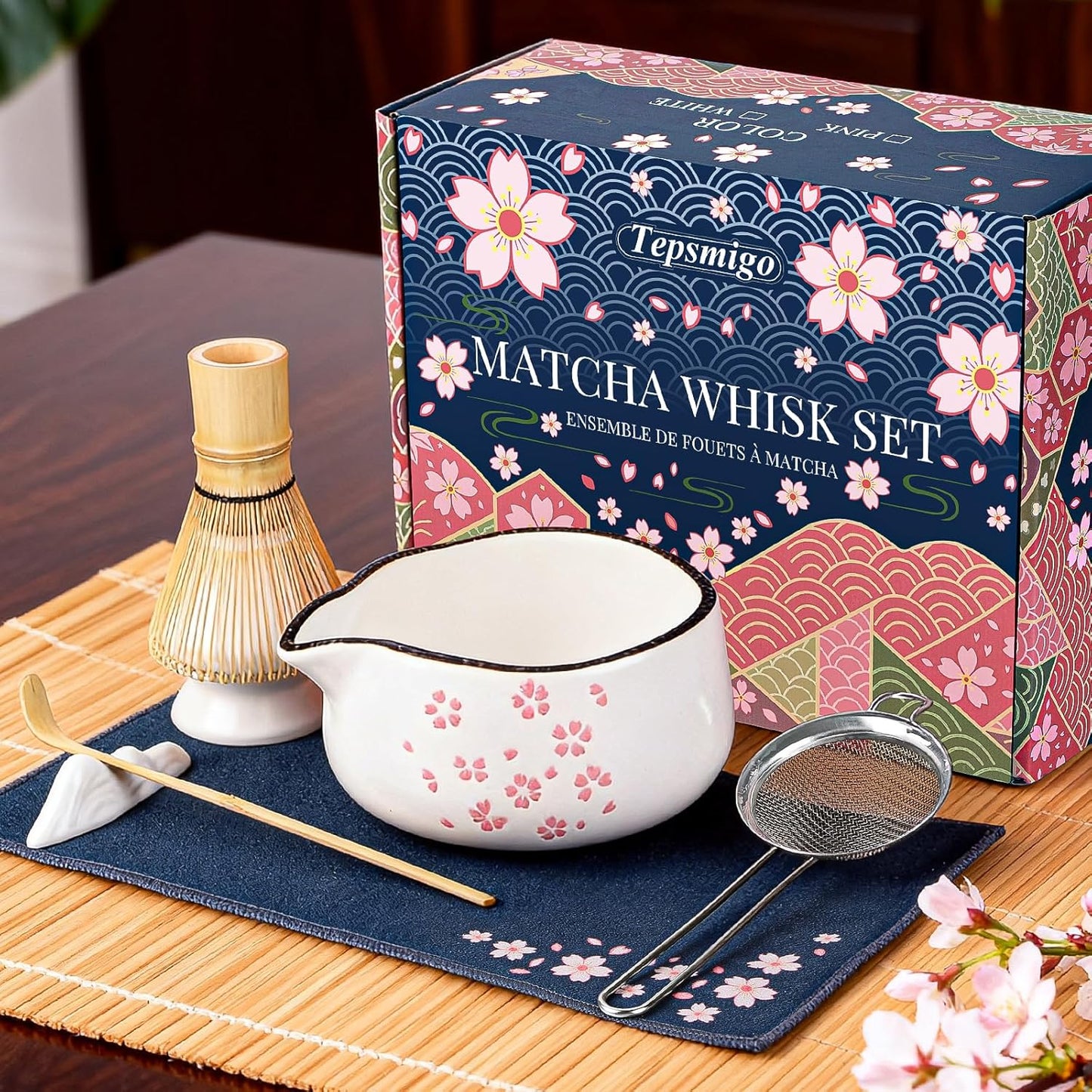 Matcha Whisk Set 7 Pcs Matcha Bowl Bamboo Whisk Kit Gift for Tea Lovers | Matcha Starter Kit with Bowl, Bamboo Whisk & Holder, Scoop, Sifter, Scoop Rest, Ideal Gifts for Women, Mom, Tea Lovers