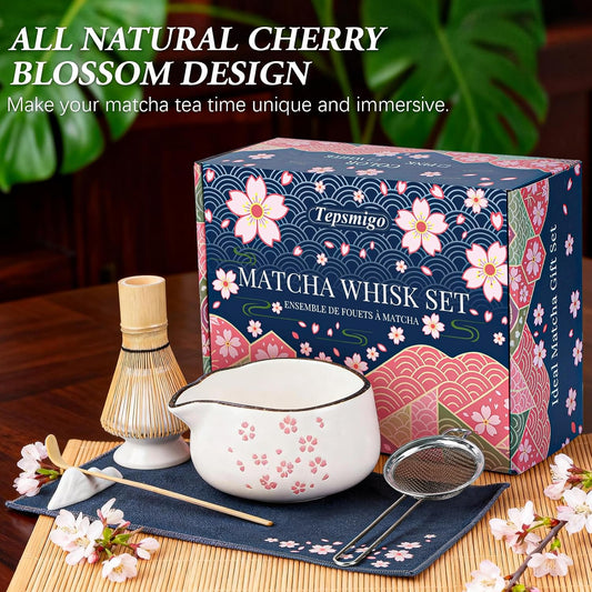 Matcha Whisk Set 7 Pcs Matcha Bowl Bamboo Whisk Kit Gift for Tea Lovers | Matcha Starter Kit with Bowl, Bamboo Whisk & Holder, Scoop, Sifter, Scoop Rest, Ideal Gifts for Women, Mom, Tea Lovers