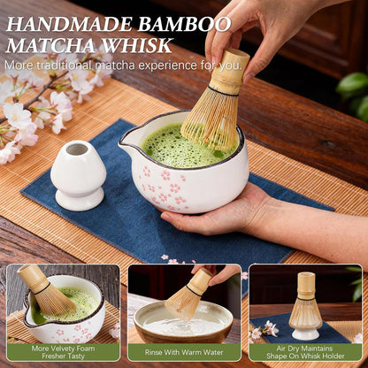 Matcha Whisk Set 7 Pcs Matcha Bowl Bamboo Whisk Kit Gift for Tea Lovers | Matcha Starter Kit with Bowl, Bamboo Whisk & Holder, Scoop, Sifter, Scoop Rest, Ideal Gifts for Women, Mom, Tea Lovers