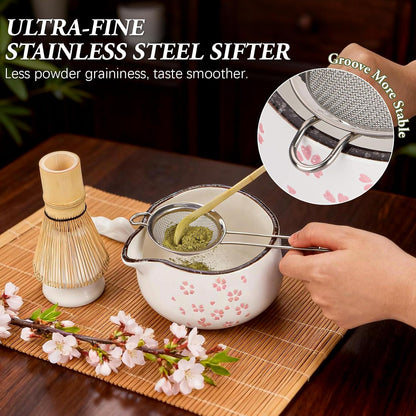 Matcha Whisk Set 7 Pcs Matcha Bowl Bamboo Whisk Kit Gift for Tea Lovers | Matcha Starter Kit with Bowl, Bamboo Whisk & Holder, Scoop, Sifter, Scoop Rest, Ideal Gifts for Women, Mom, Tea Lovers