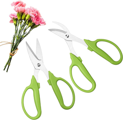 2 Pcs Garden Scissors Shears Trimming Scissors Pruning Floral Shears for Herb Flowers Plants with Straight and Curved Blade for Gardening (Curved,Straght)