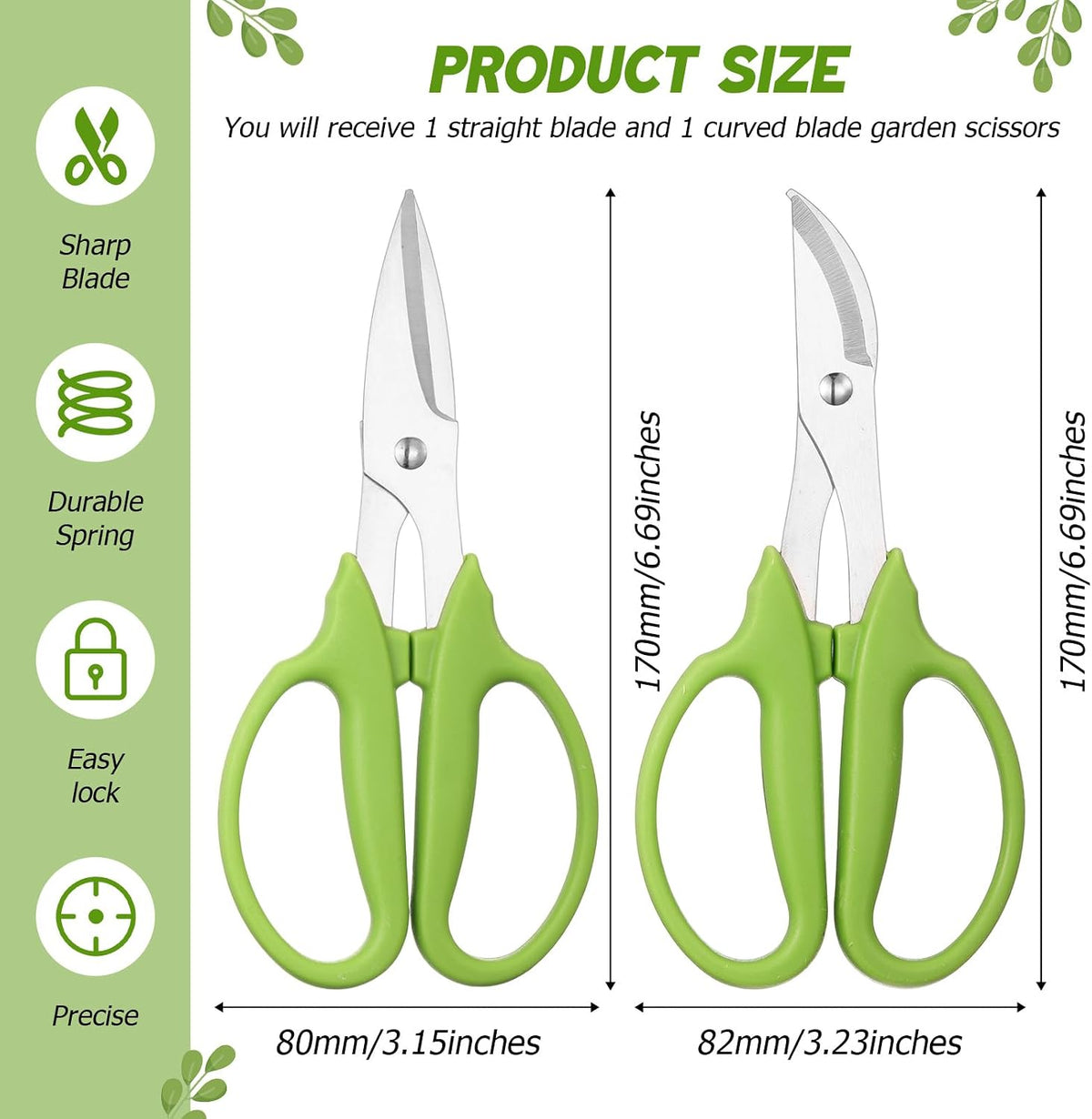 2 Pcs Garden Scissors Shears Trimming Scissors Pruning Floral Shears for Herb Flowers Plants with Straight and Curved Blade for Gardening (Curved,Straght)