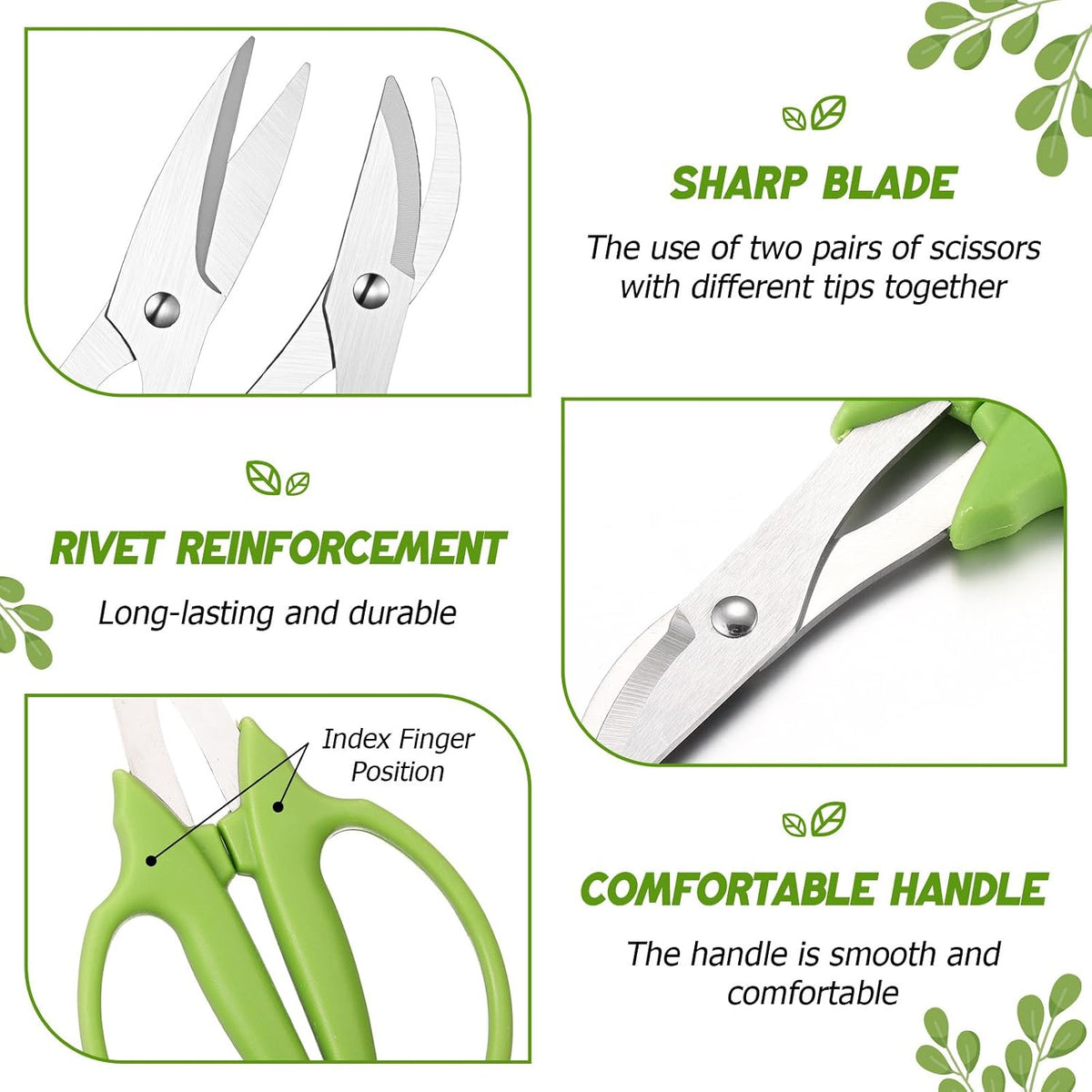 2 Pcs Garden Scissors Shears Trimming Scissors Pruning Floral Shears for Herb Flowers Plants with Straight and Curved Blade for Gardening (Curved,Straght)