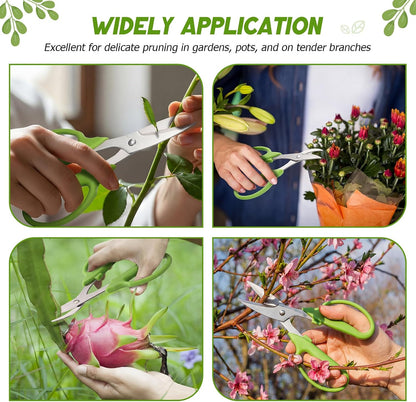 2 Pcs Garden Scissors Shears Trimming Scissors Pruning Floral Shears for Herb Flowers Plants with Straight and Curved Blade for Gardening (Curved,Straght)