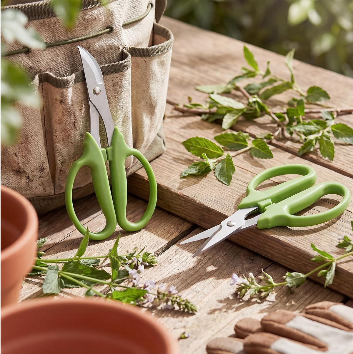 2 Pcs Garden Scissors Shears Trimming Scissors Pruning Floral Shears for Herb Flowers Plants with Straight and Curved Blade for Gardening (Curved,Straght)