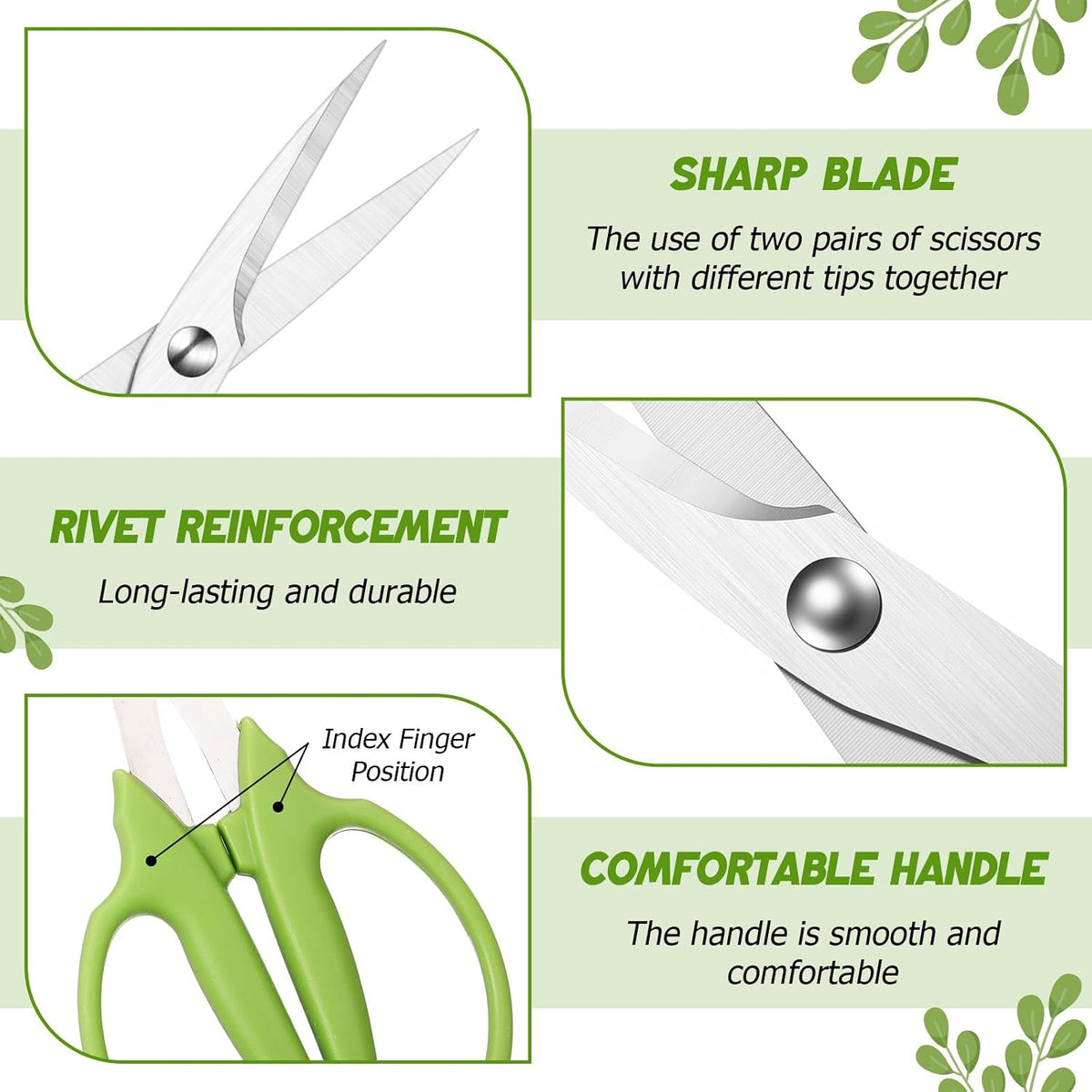 2 Pcs Garden Scissors Shears Trimming Scissors Pruning Floral Shears for Herb Flowers Plants with Straight and Curved Blade for Gardening (Curved,Straght)