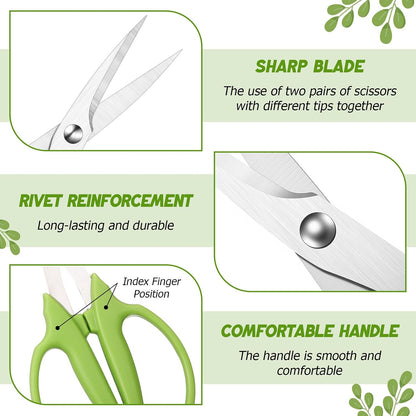 2 Pcs Garden Scissors Shears Trimming Scissors Pruning Floral Shears for Herb Flowers Plants with Straight and Curved Blade for Gardening (Curved,Straght)