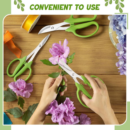 2 Pcs Garden Scissors Shears Trimming Scissors Pruning Floral Shears for Herb Flowers Plants with Straight and Curved Blade for Gardening (Curved,Straght)