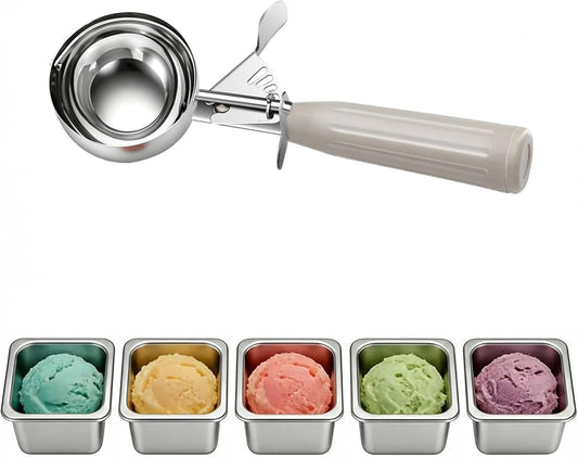 Heavy Duty Ice Cream Disher 3.25 oz #10 Cookie Scoop with Trigger, 18/8 Stainless Steel Baking Scoop, Food Grade Portion Scoop for Bakery, Restaurant, Dessert Shop & Home Kitchen, Ivory