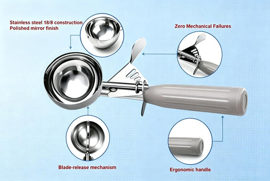 Heavy Duty Ice Cream Disher 3.25 oz #10 Cookie Scoop with Trigger, 18/8 Stainless Steel Baking Scoop, Food Grade Portion Scoop for Bakery, Restaurant, Dessert Shop & Home Kitchen, Ivory
