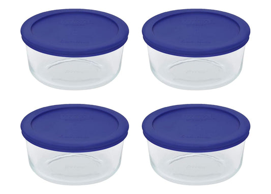 7201 (4-Cup) Glass Bowls & Cadet Blue Lids (4-Pack) - Made in USA | Tempered Construction | BPA-Free Plastic | Freezer Safe | Top-Rack Dishwasher Safe | Meal Prep & Kitchen Organization