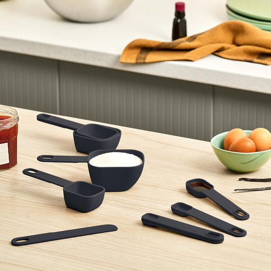9-Piece Nested Measuring Cups & Spoons Set, Stackable, 4 Cups, 4 spoons, 1 Leveler, Non-slip handles, Kitchen Cooking Baking Measuring Set, BPA Free, Dishwasher Safe, Slate