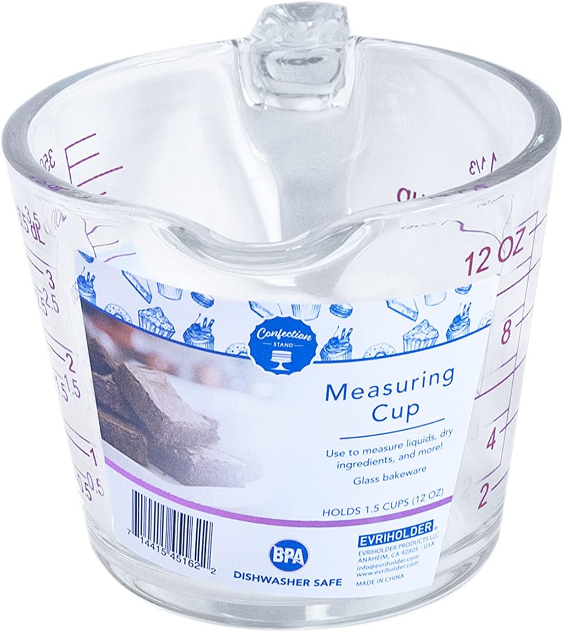 Glass Measuring Cup, 1.5 Cup or 12 Ounce Capacity, Use with Dry or Liquid Ingredients, Essential Kitchen Tool, Microwave, Freezer and Dishwasher Safe, BPA-Free