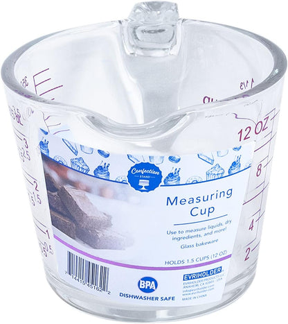 Glass Measuring Cup, 1.5 Cup or 12 Ounce Capacity, Use with Dry or Liquid Ingredients, Essential Kitchen Tool, Microwave, Freezer and Dishwasher Safe, BPA-Free