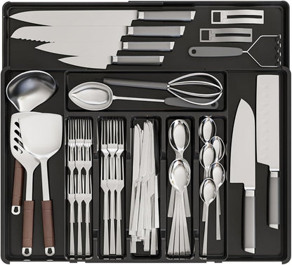Clear Expandable Silverware Organizers for Kitchen Drawers,Large BPA Free Cutlery Organizer in Drawer,Plastic Utensil Drawer Organizer Suitable as Flatware,Knife,Fork,Spoon,Silverware Holder and Tray