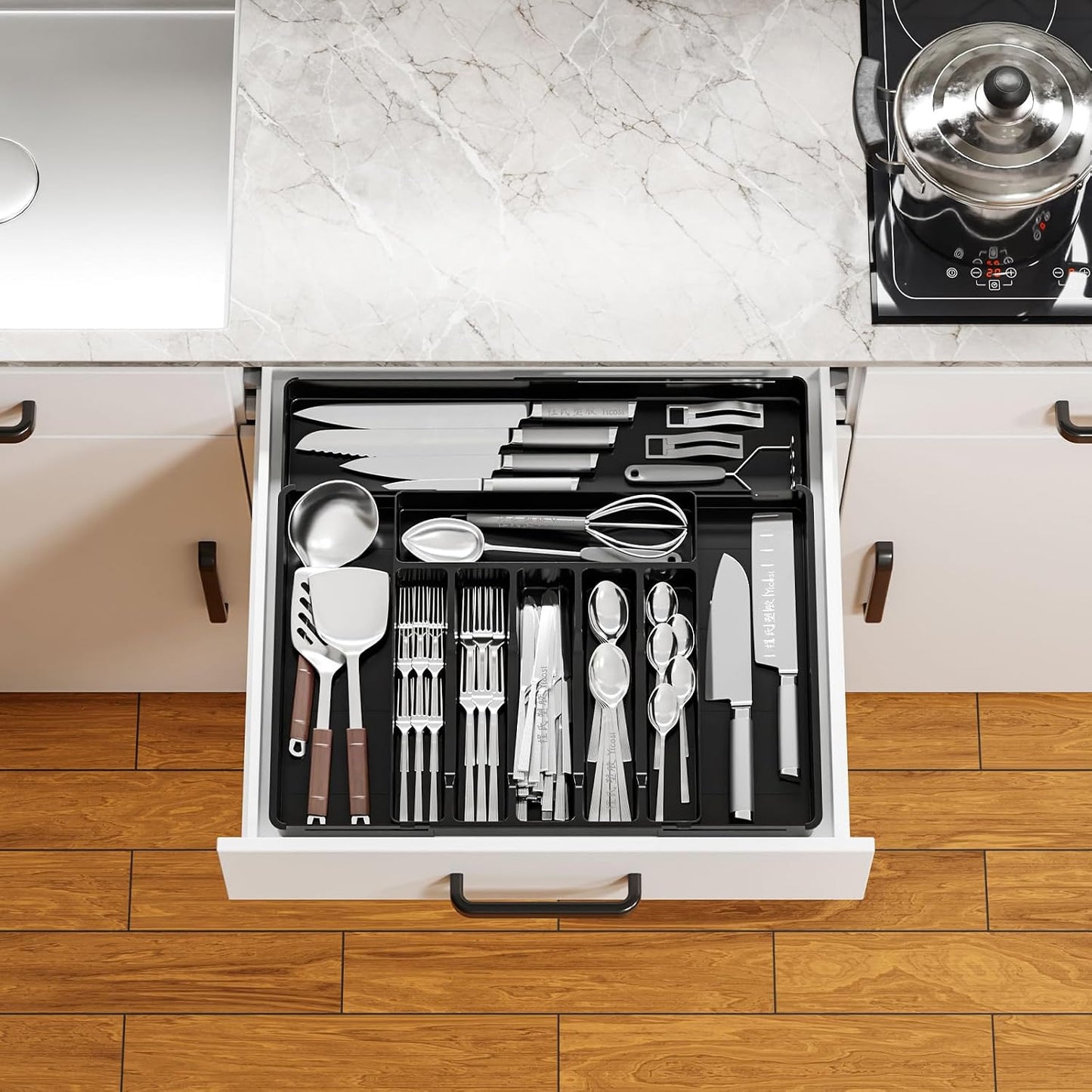 Clear Expandable Silverware Organizers for Kitchen Drawers,Large BPA Free Cutlery Organizer in Drawer,Plastic Utensil Drawer Organizer Suitable as Flatware,Knife,Fork,Spoon,Silverware Holder and Tray