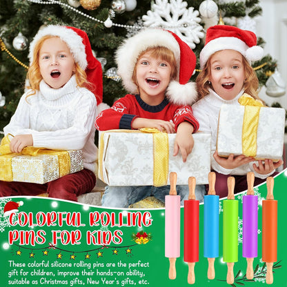 6 Pcs Small Rolling Pin Kids 12 Inch Mini Silicone Rolling Pin for Baking Non Stick Kids Dough Roller with Wooden Handle for Kitchen Cookie Pastry Fondant Cake 6 Colors