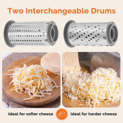 Patented Handheld Parmesan Cheese Grater with 2 Rotary Drums, White