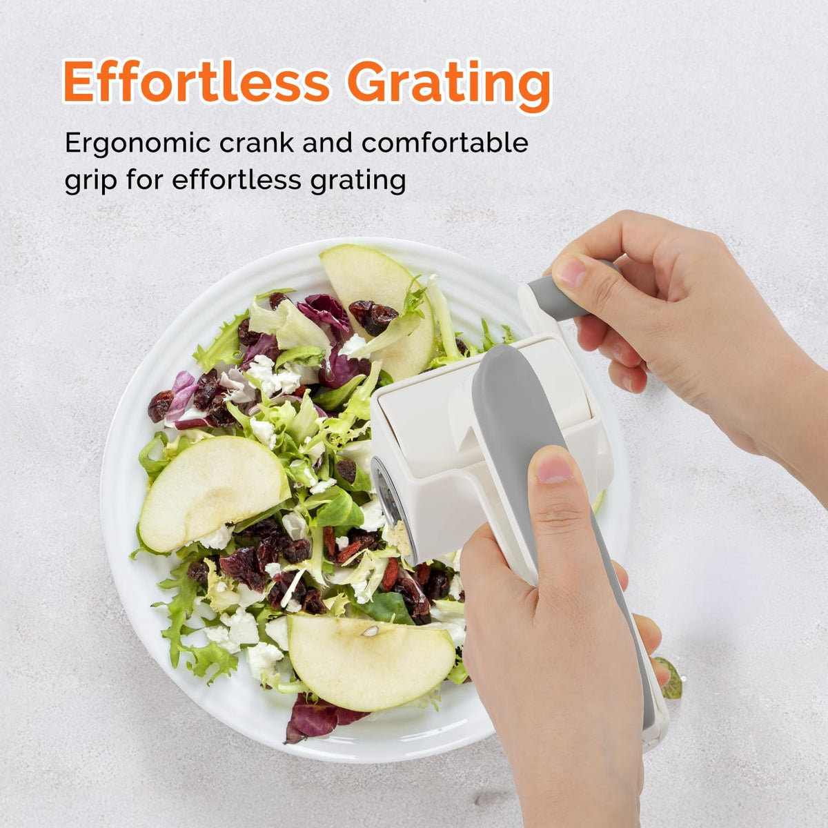 Patented Handheld Parmesan Cheese Grater with 2 Rotary Drums, White