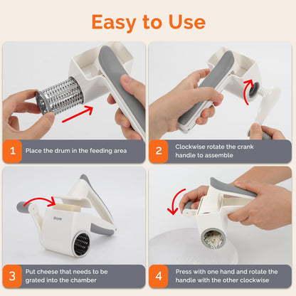 Patented Handheld Parmesan Cheese Grater with 2 Rotary Drums, White