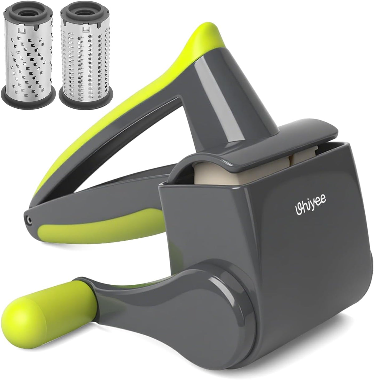 Patented Handheld Parmesan Cheese Grater with 2 Rotary Drums, White