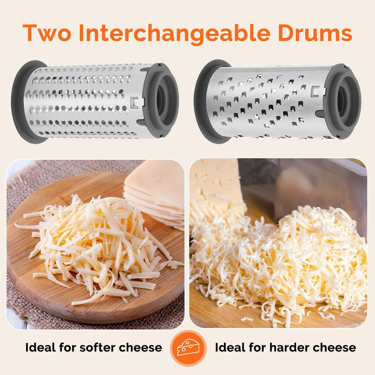 Patented Handheld Parmesan Cheese Grater with 2 Rotary Drums, White