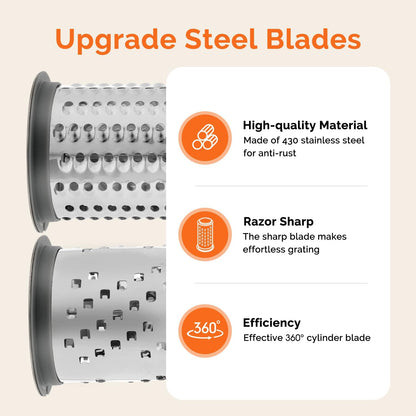 Patented Handheld Parmesan Cheese Grater with 2 Rotary Drums, White
