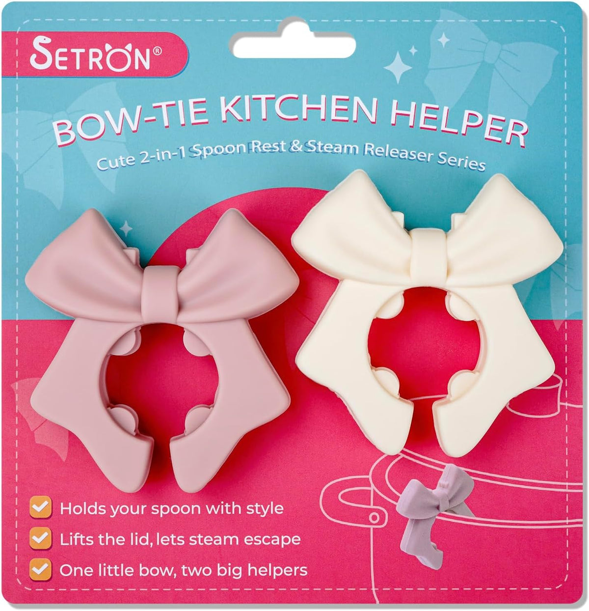 Bow Spoon Holder Cute Spoon Rest for Stove Top, Steam Releaser & Lid Lifter – Heat Resistant Silicone Cooking Gadget, Cute Kitchen Accessories, Gift for Home Cooks