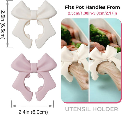 Bow Spoon Holder Cute Spoon Rest for Stove Top, Steam Releaser & Lid Lifter – Heat Resistant Silicone Cooking Gadget, Cute Kitchen Accessories, Gift for Home Cooks