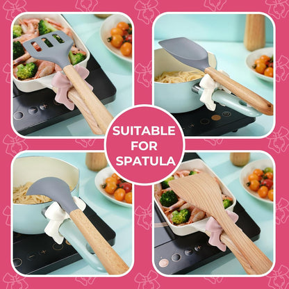 Bow Spoon Holder Cute Spoon Rest for Stove Top, Steam Releaser & Lid Lifter – Heat Resistant Silicone Cooking Gadget, Cute Kitchen Accessories, Gift for Home Cooks