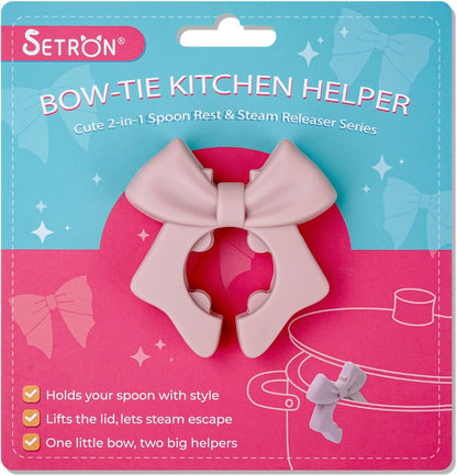 Bow Spoon Holder Cute Spoon Rest for Stove Top, Steam Releaser & Lid Lifter – Heat Resistant Silicone Cooking Gadget, Cute Kitchen Accessories, Gift for Home Cooks