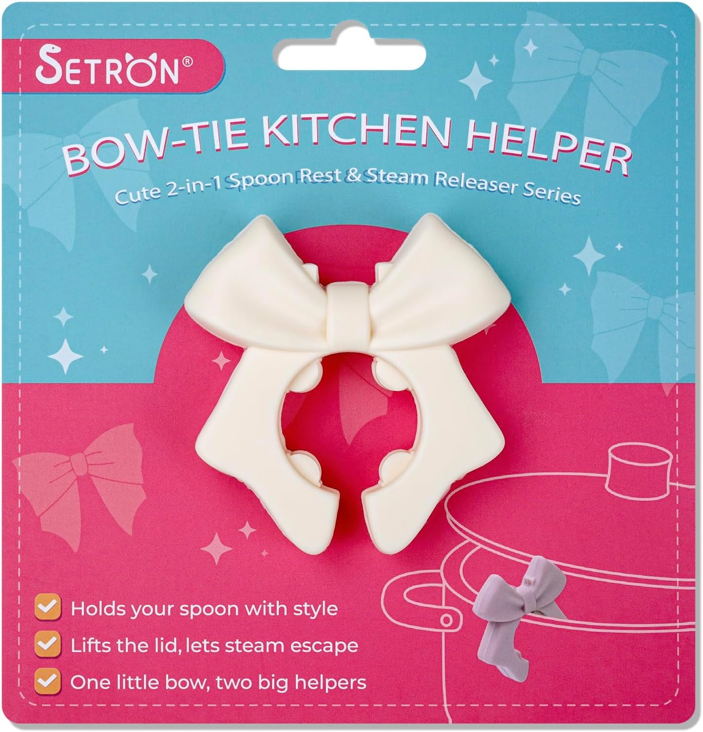 Bow Spoon Holder Cute Spoon Rest for Stove Top, Steam Releaser & Lid Lifter – Heat Resistant Silicone Cooking Gadget, Cute Kitchen Accessories, Gift for Home Cooks