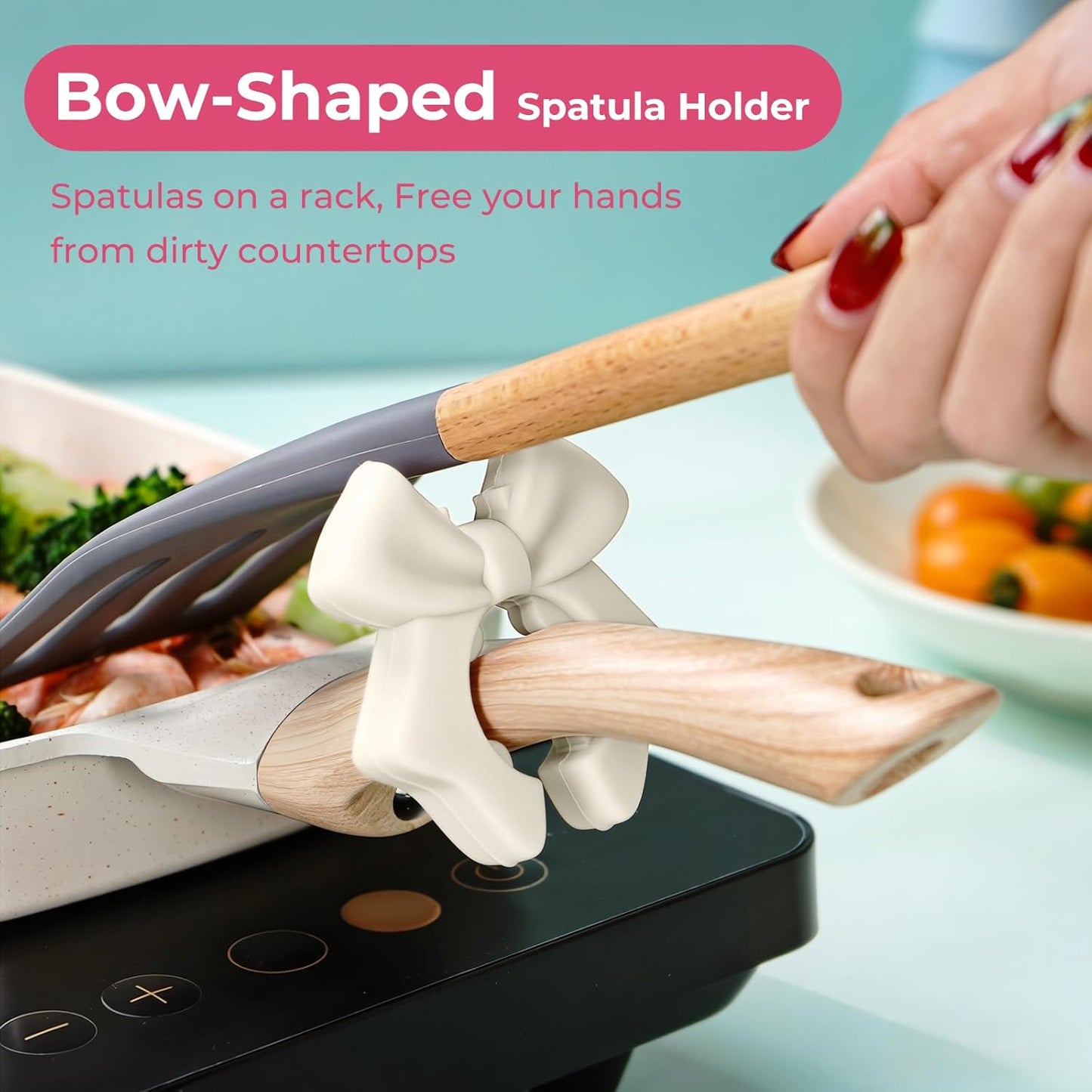 Bow Spoon Holder Cute Spoon Rest for Stove Top, Steam Releaser & Lid Lifter – Heat Resistant Silicone Cooking Gadget, Cute Kitchen Accessories, Gift for Home Cooks