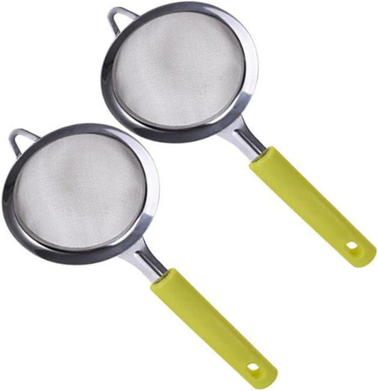 2Pcs Hand Sifter for Baking with Handle Stainless Steel Fine Mesh Flour Sieve Strainer Lightweight Powder Colander for Cake Pastry Baking and Soy Milk Filtering Easy Grip Kitchen Tool