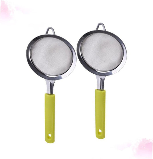 2Pcs Hand Sifter for Baking with Handle Stainless Steel Fine Mesh Flour Sieve Strainer Lightweight Powder Colander for Cake Pastry Baking and Soy Milk Filtering Easy Grip Kitchen Tool
