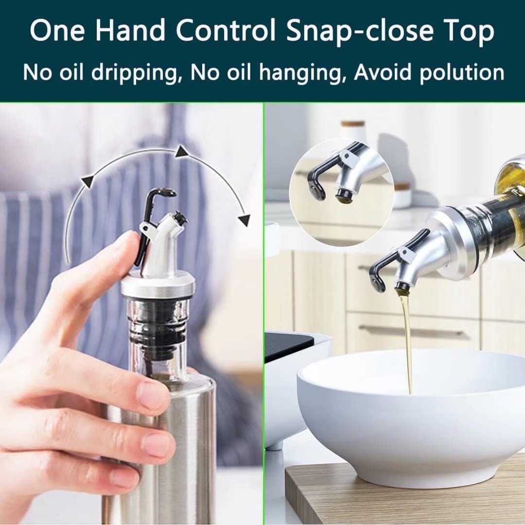 Olive Oil Dispenser Vinegar Cruet with No-drip Spout 7oz Capacity | 7oz (200ml) Capacity Glass & Stainless Steel Body