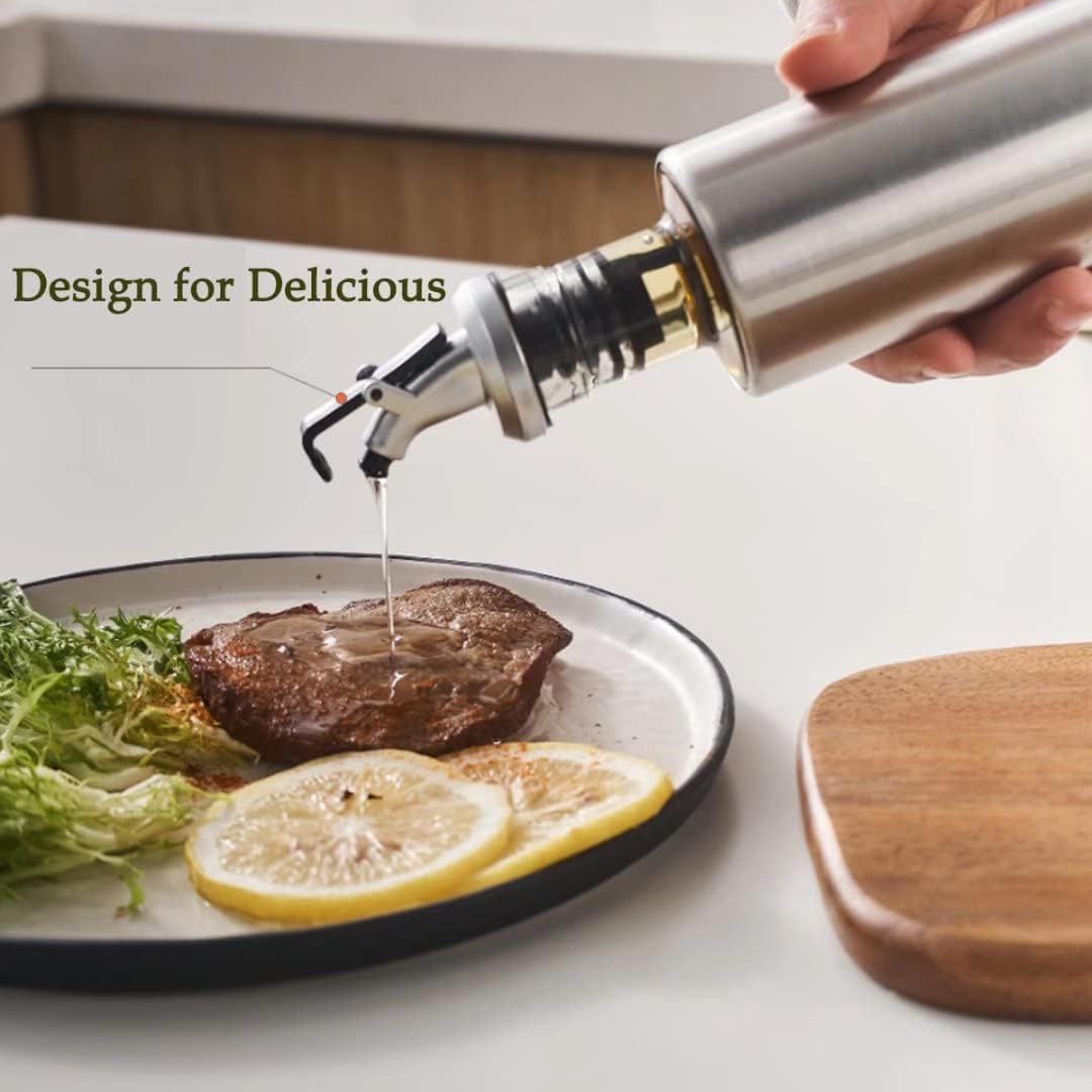 Olive Oil Dispenser Vinegar Cruet with No-drip Spout 7oz Capacity | 7oz (200ml) Capacity Glass & Stainless Steel Body