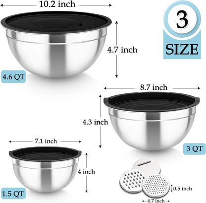 Mixing Bowls, Stainless Steel Nesting Salad Bowls Set