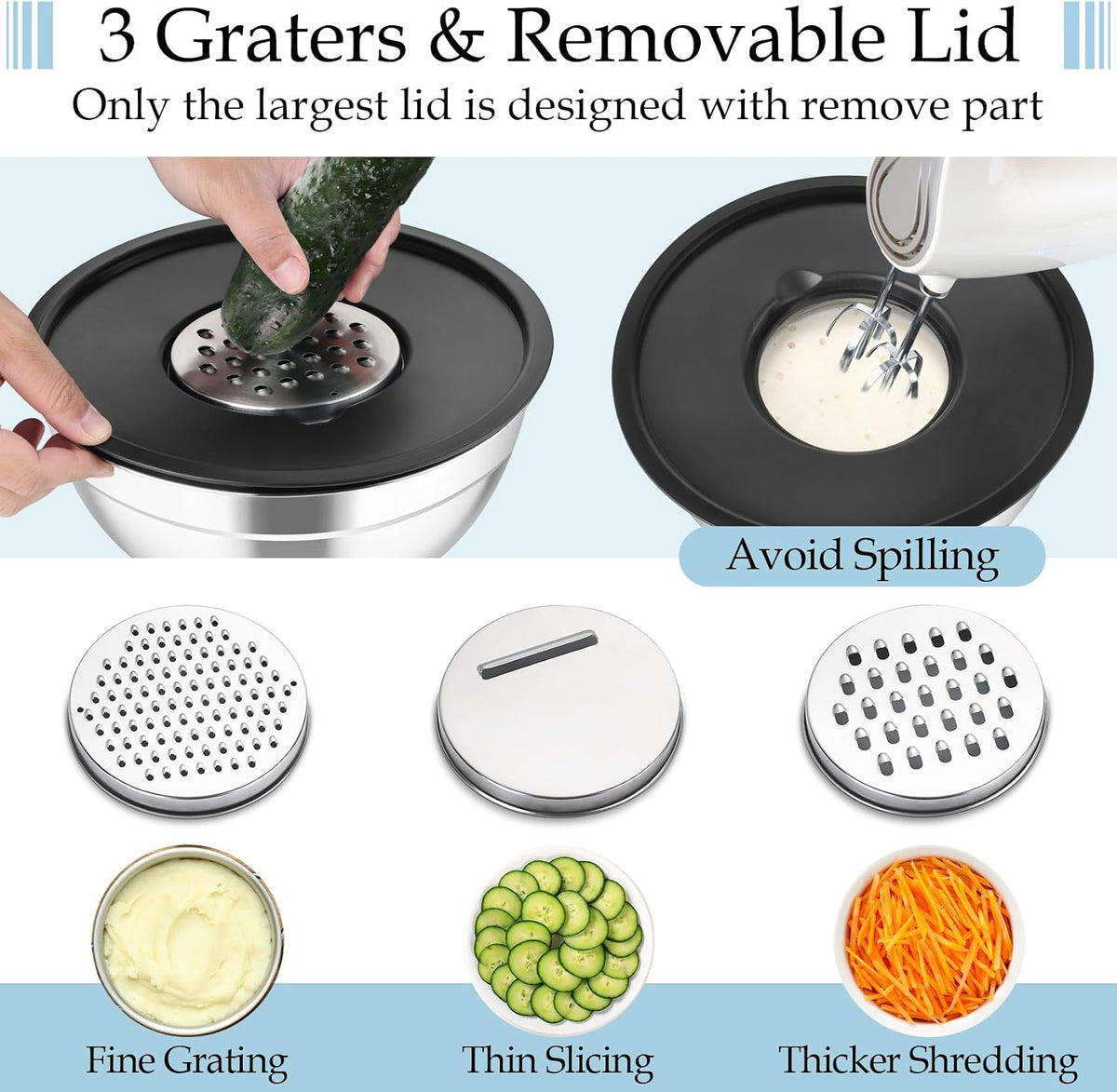 Mixing Bowls, Stainless Steel Nesting Salad Bowls Set