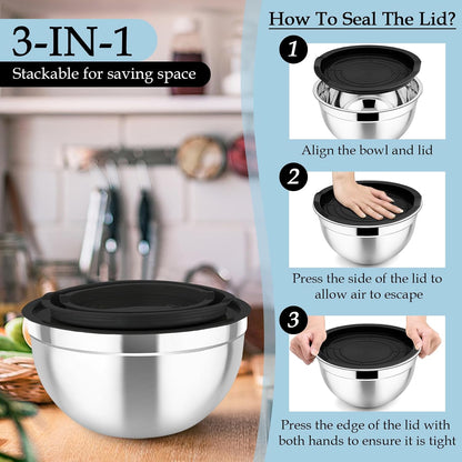Mixing Bowls, Stainless Steel Nesting Salad Bowls Set